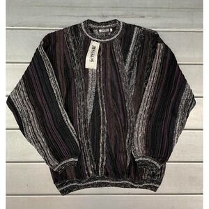 Vintage Megalos Cosby Style Sweater Mens XLT Black Multi Abstract 3D Knit NWT
